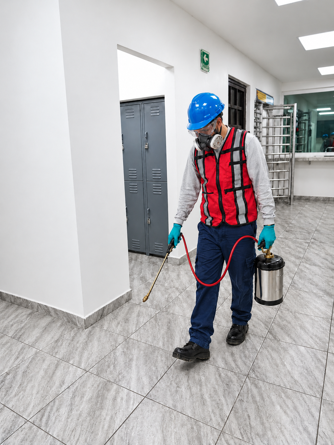 Técnico realizando una aplicación con equipo de protección